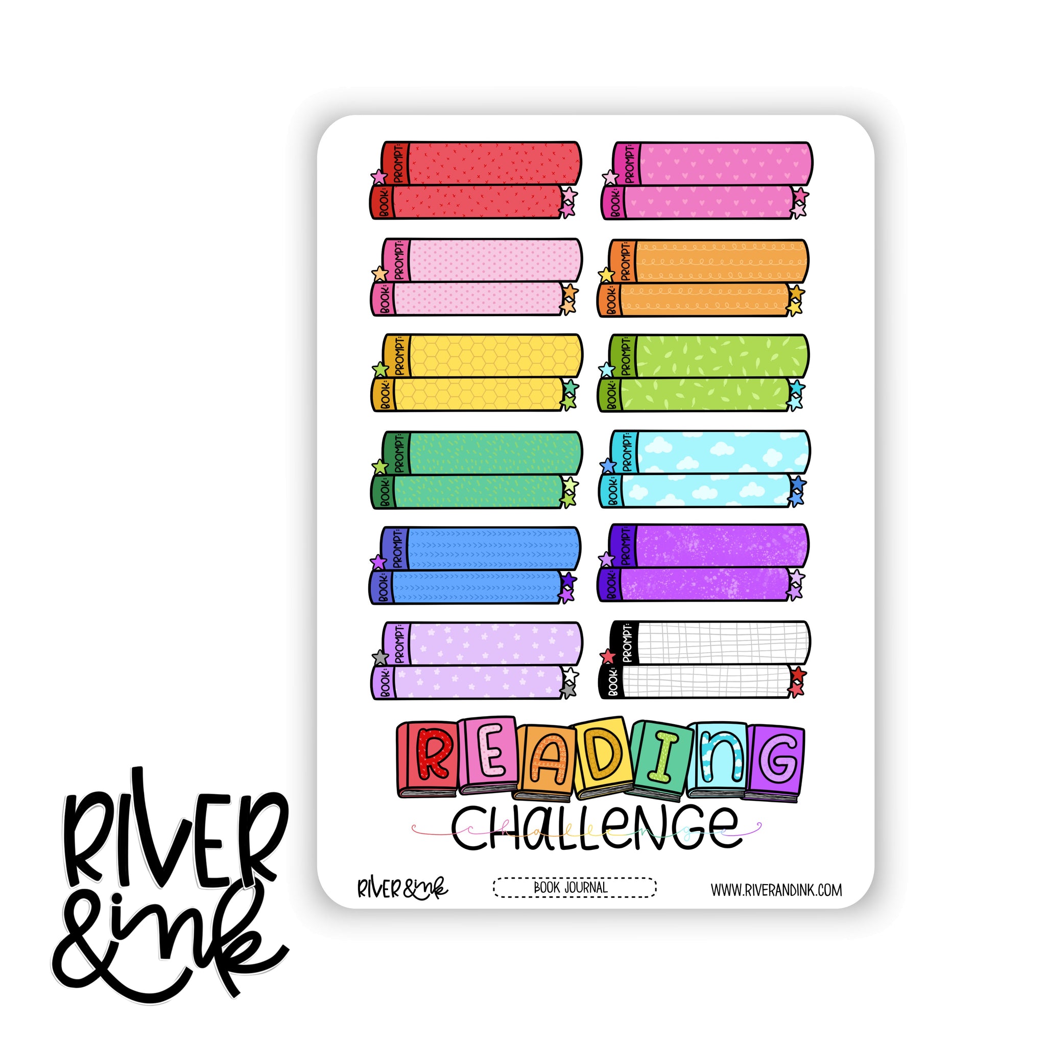 2025 Reading Challenge Tracker Book Journaling Full Sheet | Hand Drawn Planner Stickers