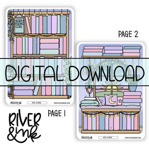 *DIGITAL* 2025 Reading Goals Bookshelf Tracker Book Journaling Full Sheet | Hand Drawn Planner Stickers