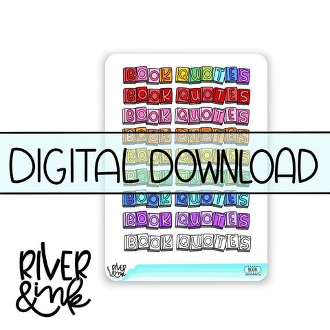 *DIGITAL* 2025 Book Quote Headers Book Journaling Full Sheet | Hand Drawn Planner Stickers