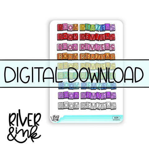 *DIGITAL* 2025 Book Review Headers Book Journaling Full Sheet | Hand Drawn Planner Stickers