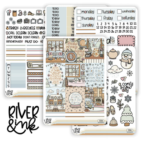 Comfy Snow Day | Vertical Stickers Kit Planner Stickers