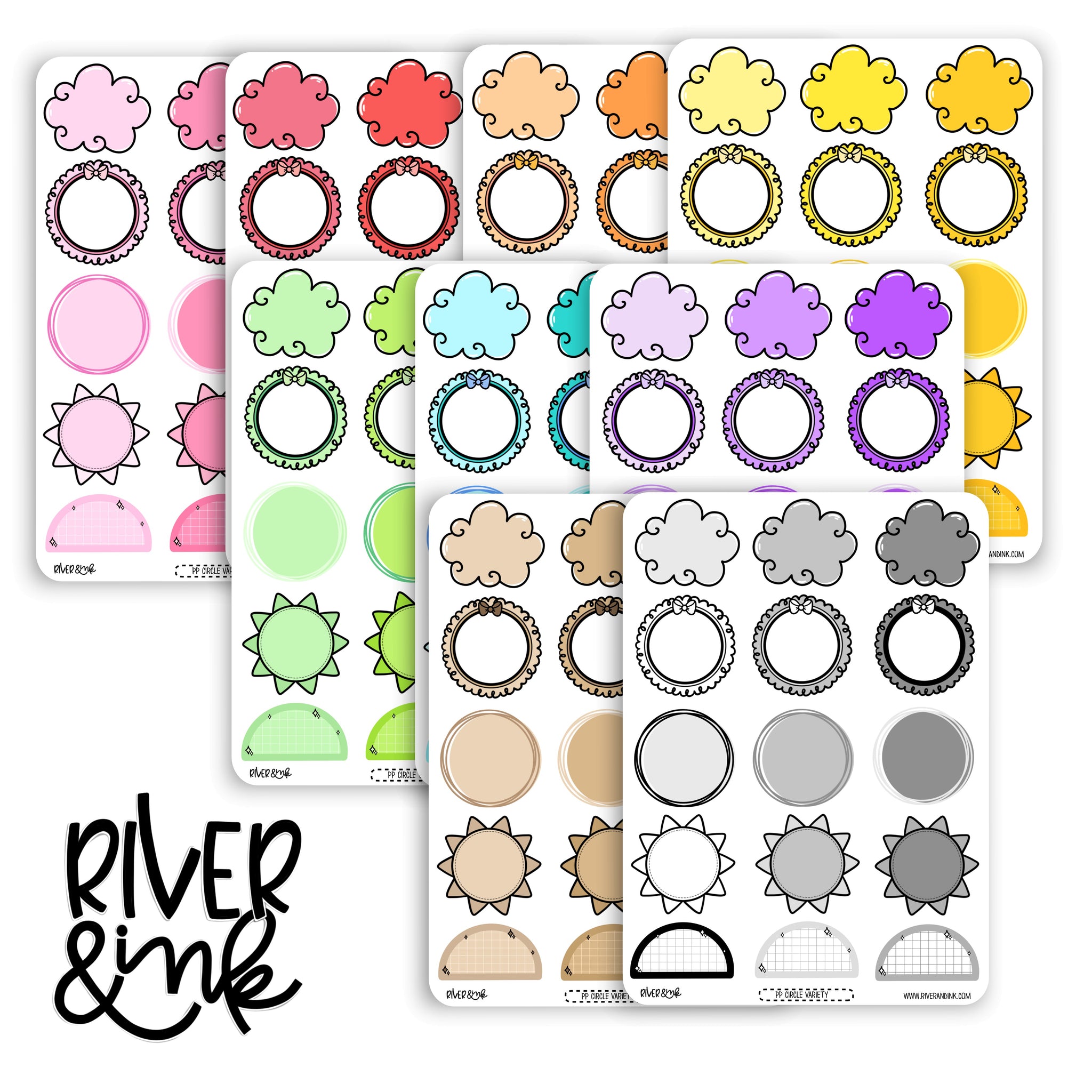 Variety Rainbow Circle Boxes | Hand Drawn Planner Stickers