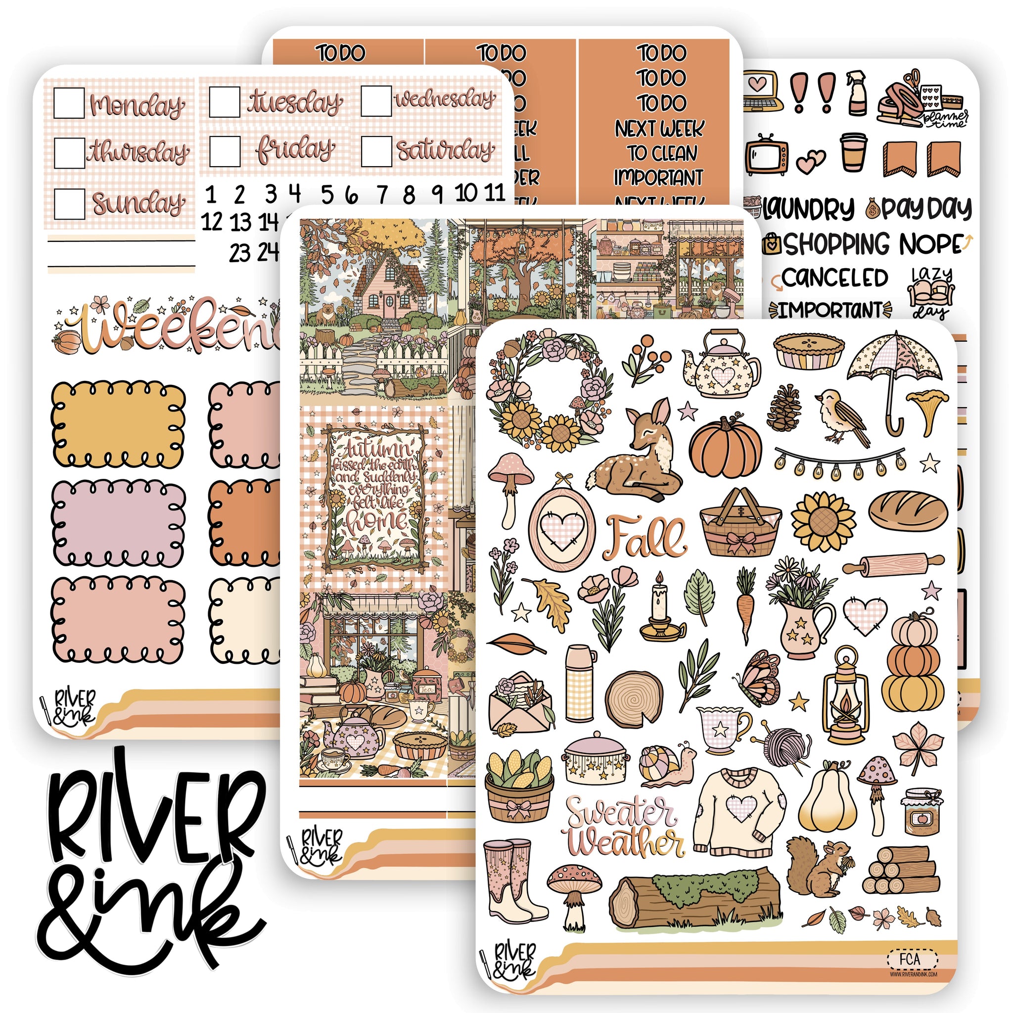 Fall River Sticker Fall Cottage | Vertical Stickers Kit Planner Stickers – River & Ink