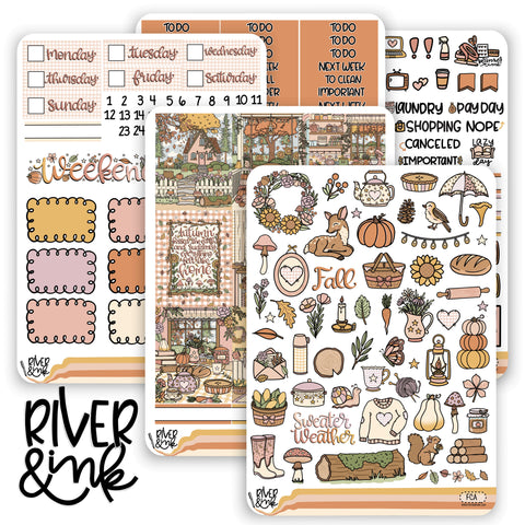 Fall Cottage | Vertical Stickers Kit Planner Stickers