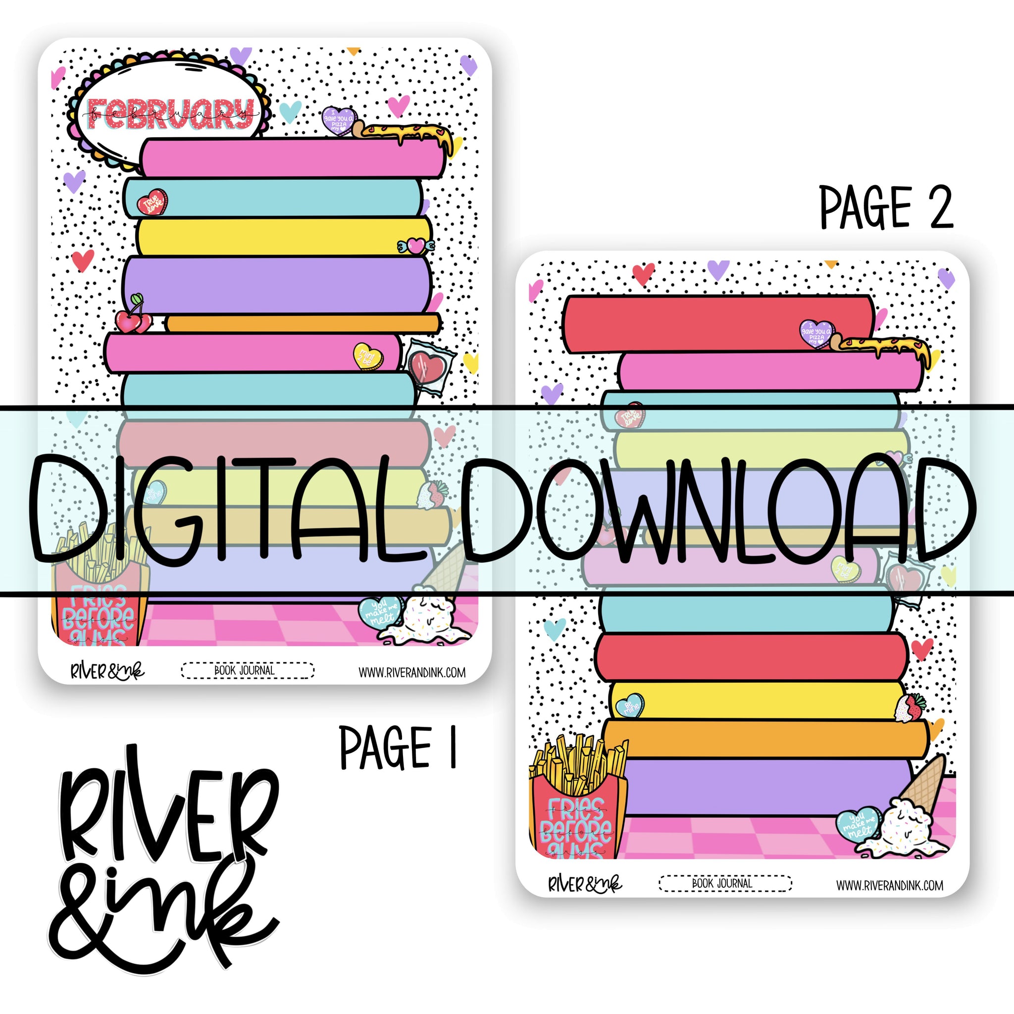 *DIGITAL* 2025 February Reading Tracker Book Journaling Full Sheet | Hand Drawn Planner Stickers