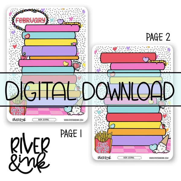 *DIGITAL* 2025 February Reading Tracker Book Journaling Full Sheet | Hand Drawn Planner Stickers