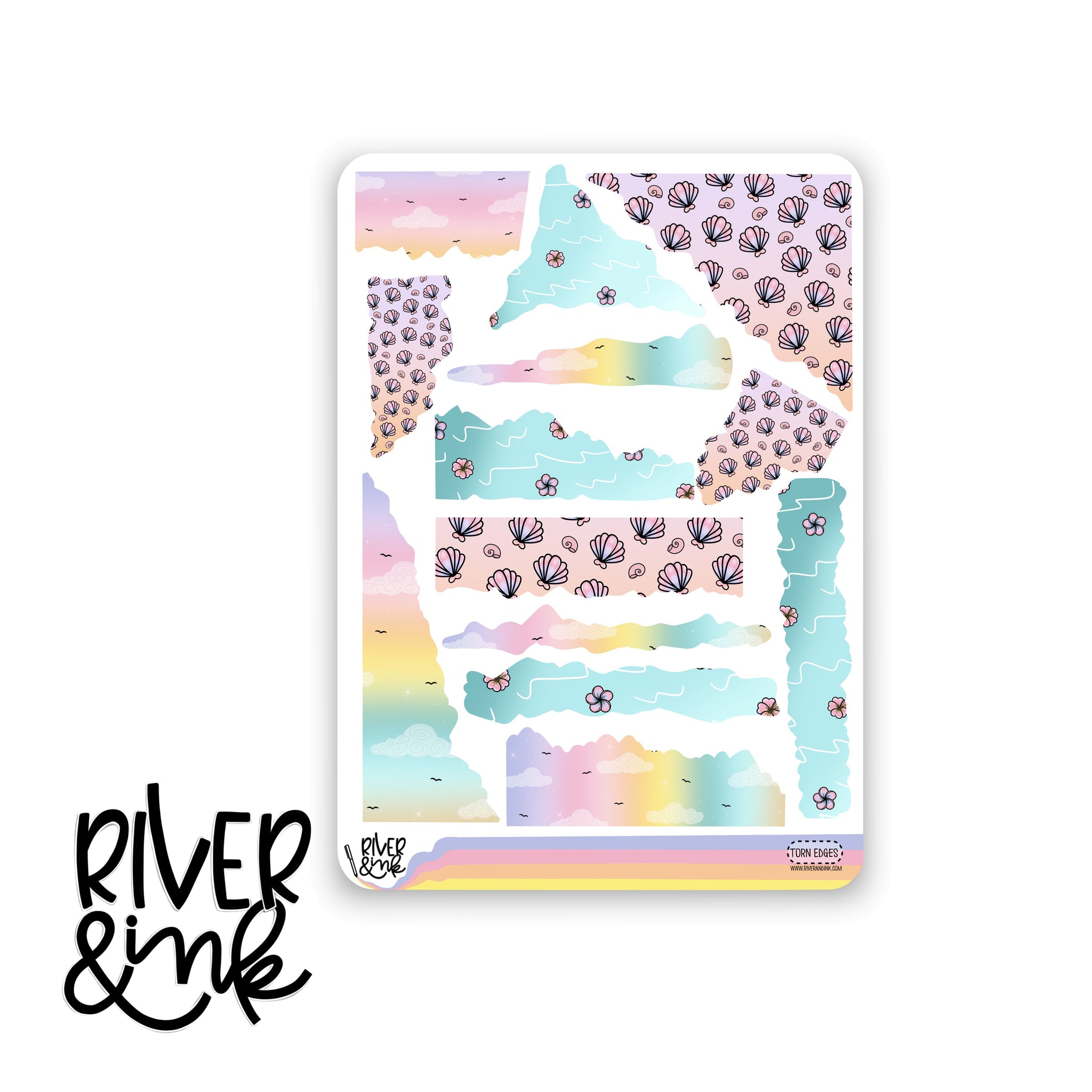 Summer Sunsets Torn Edges Journaling Deco | Hand Drawn Planner Stickers