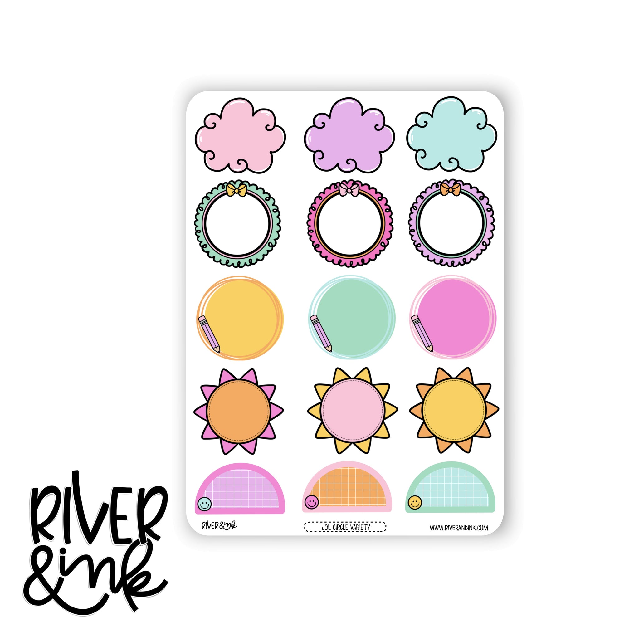 Joy of Learning Circle Variety Boxes | Hand Drawn Planner Stickers