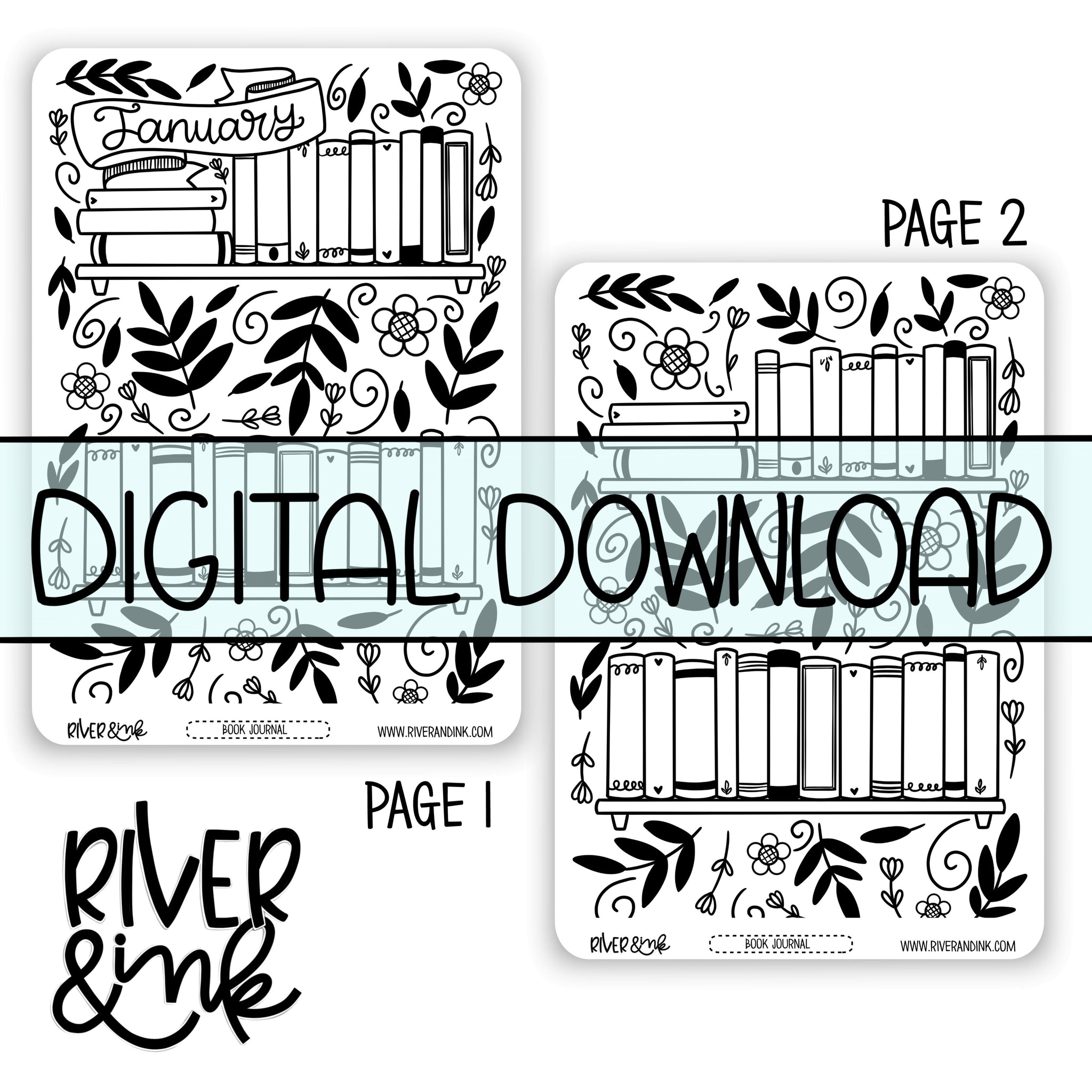 *DIGITAL* 2025 January Reading Tracker Book Journaling Full Sheet | Hand Drawn Planner Stickers