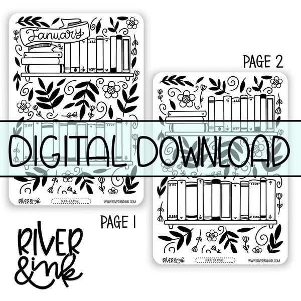 *DIGITAL* 2025 January Reading Tracker Book Journaling Full Sheet | Hand Drawn Planner Stickers