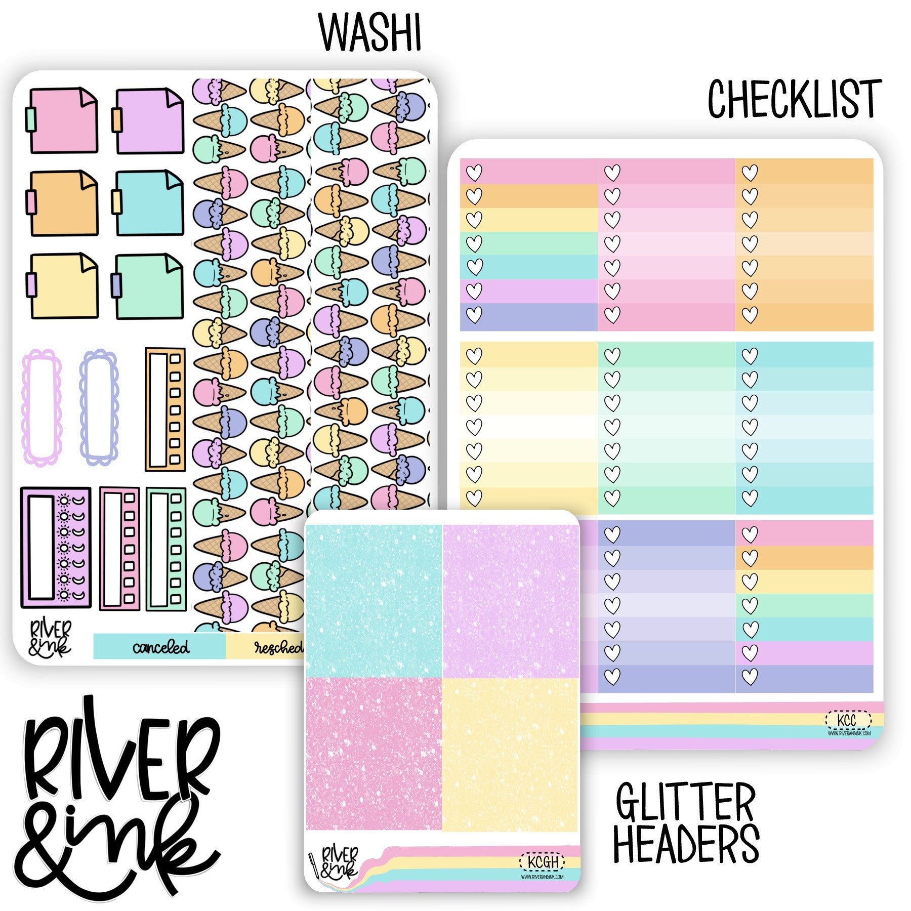 Keep Cool Ice Cream | Weekly Vertical Planner Stickers Kit Add Ons