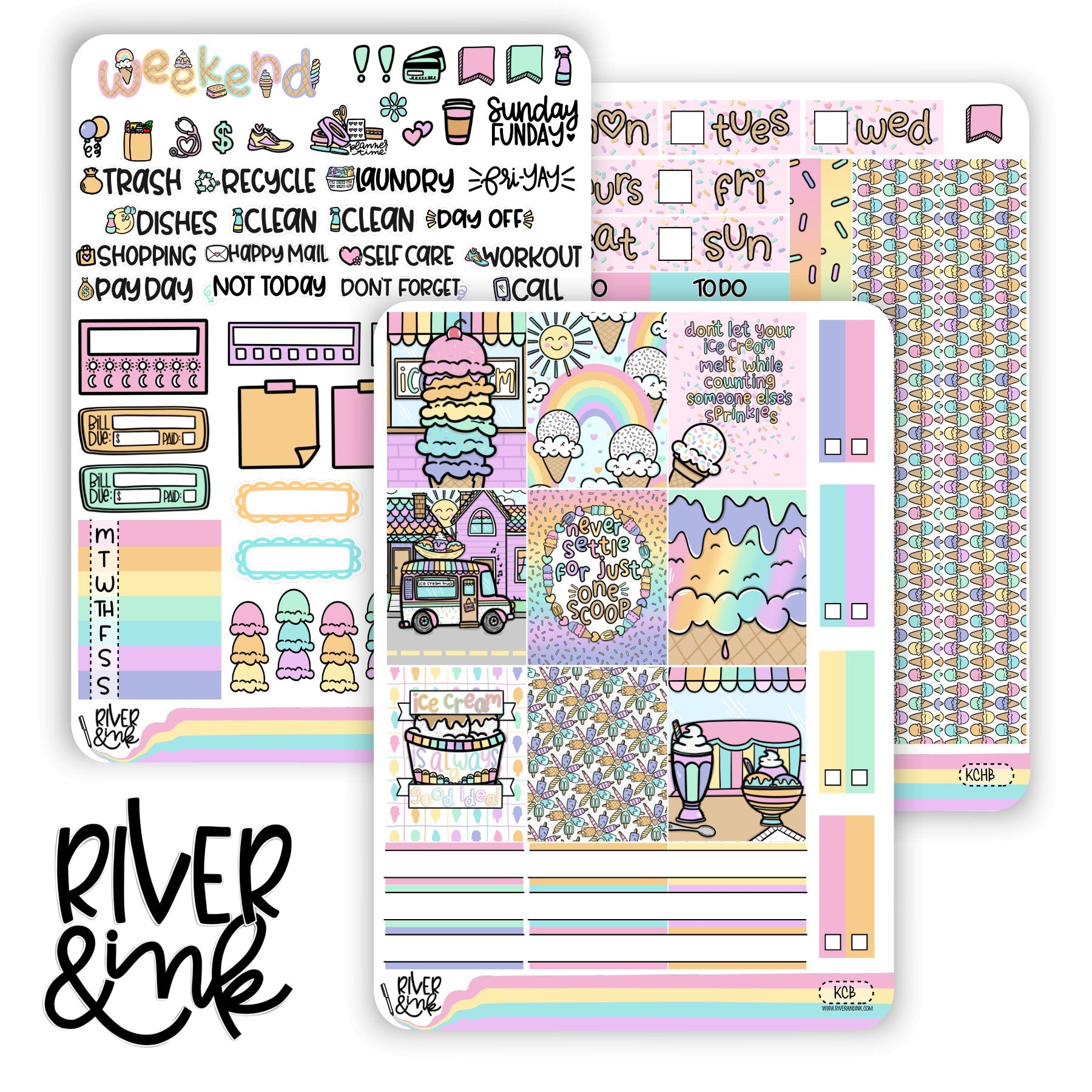 Keep Cool Ice Cream | Hobonichi Cousin Planner Stickers Kit