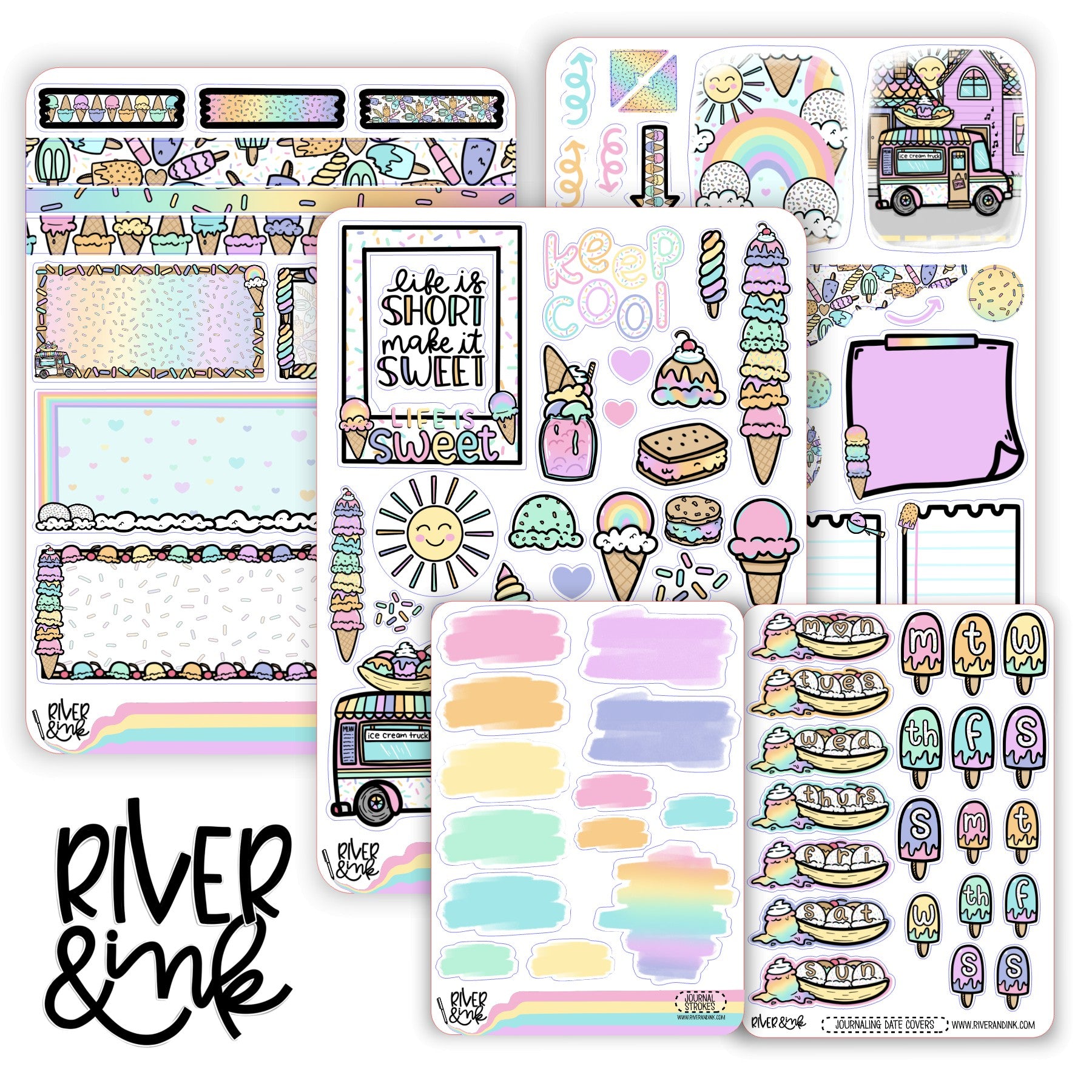 Keep Cool Ice Cream | Journaling Stickers Kit – River & Ink