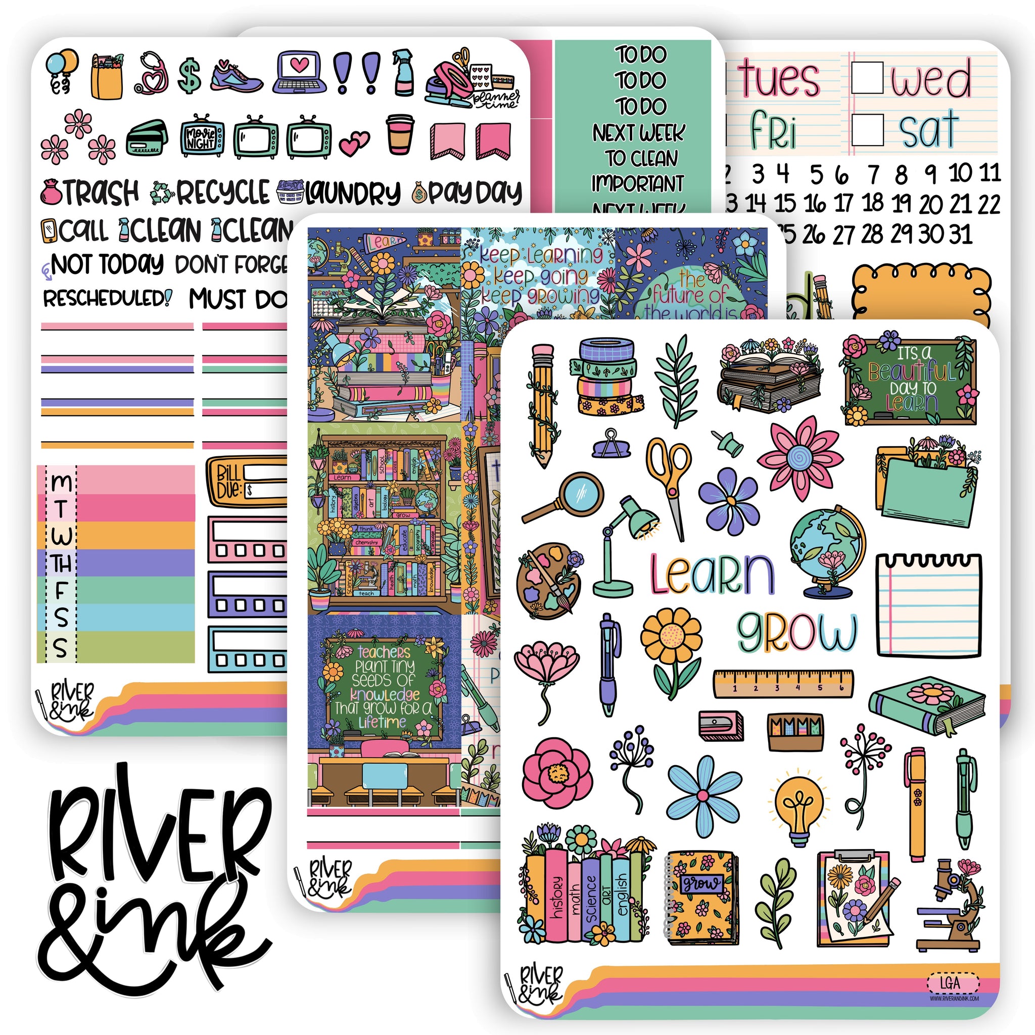 Learn and Grow | Vertical Stickers Kit Planner Stickers