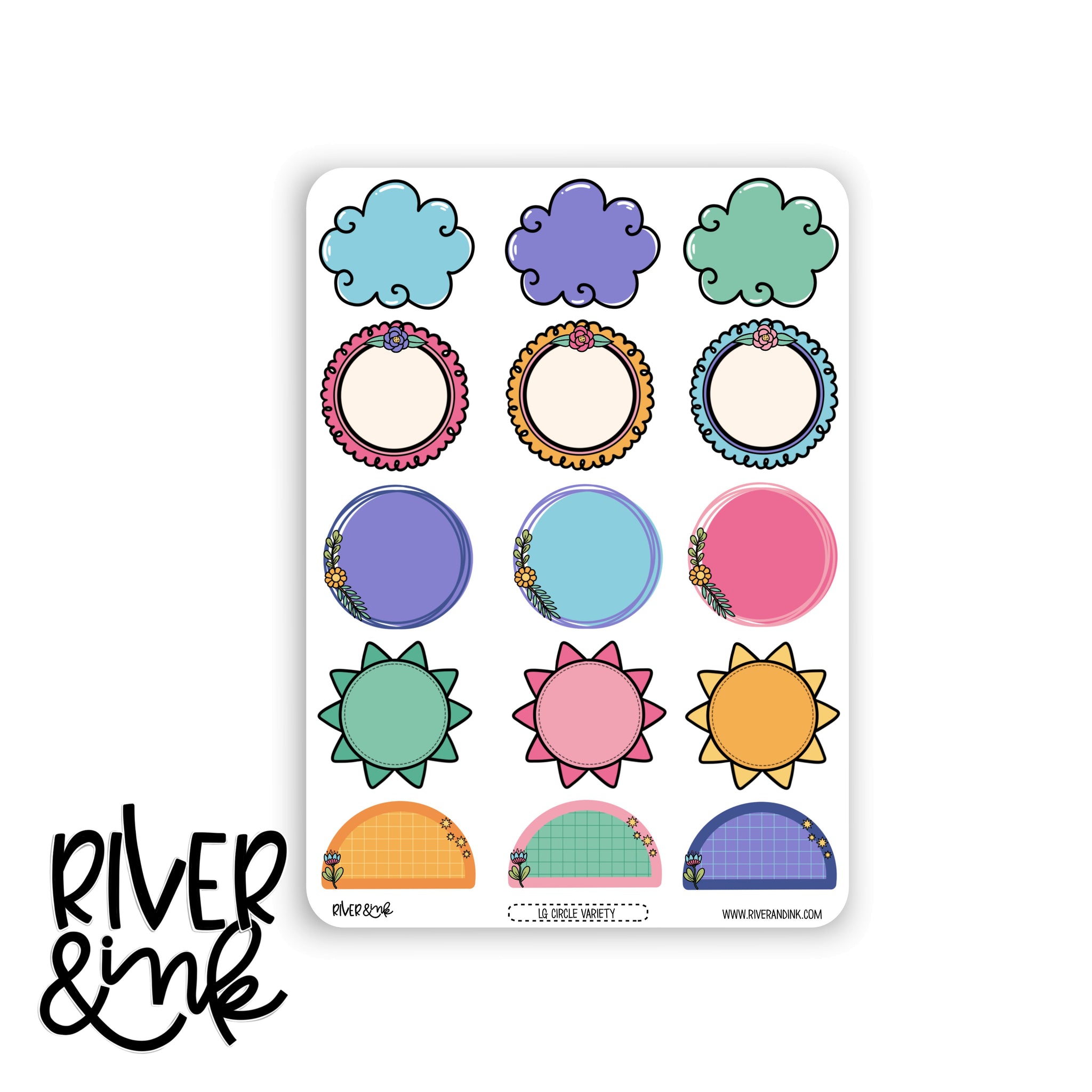 Learn and Grow Circle Variety Boxes | Hand Drawn Planner Stickers