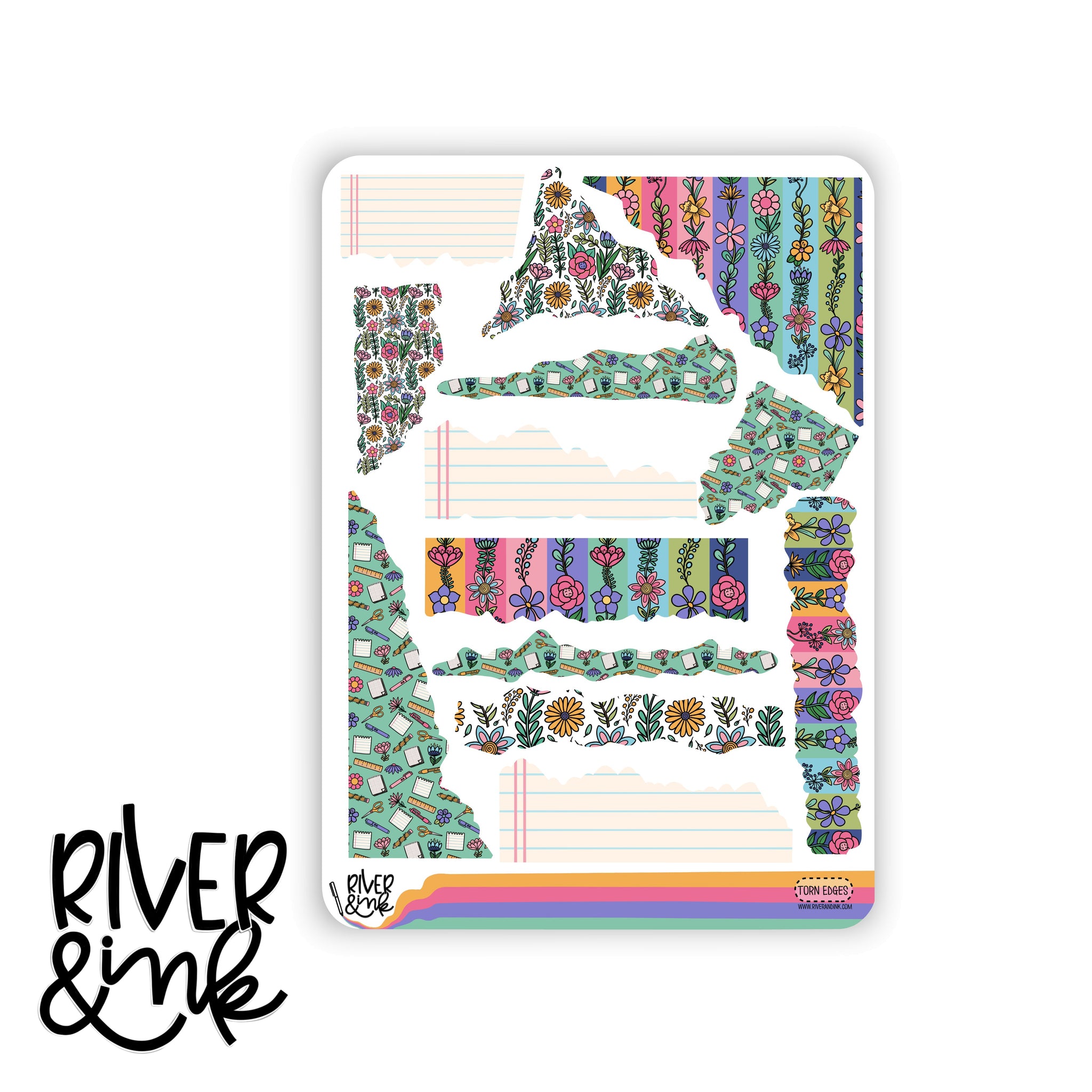 Learn and Grow Torn Edges Journaling Deco | Hand Drawn Planner Stickers