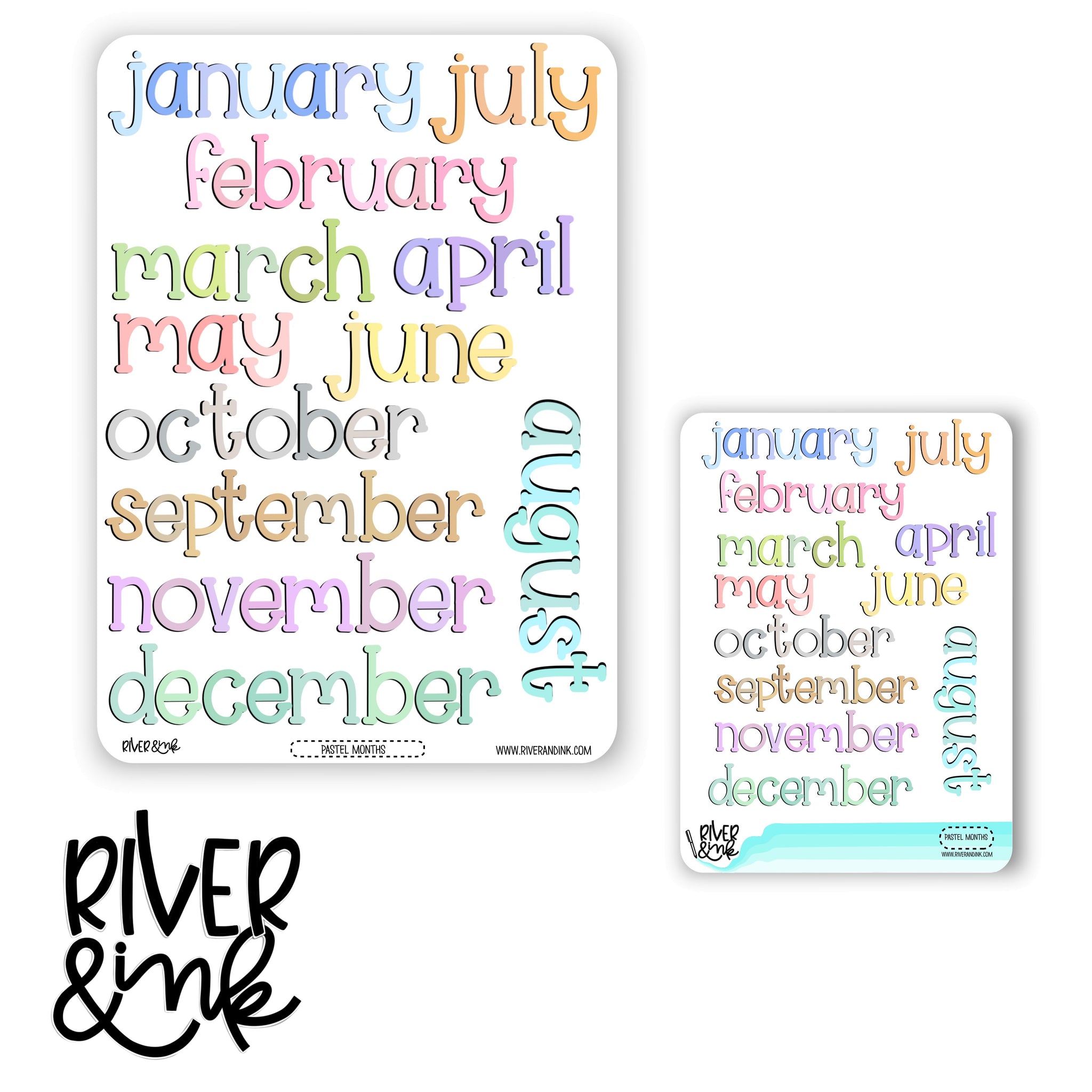 Pastel Months | Hand Lettered Planner Stickers – River & Ink