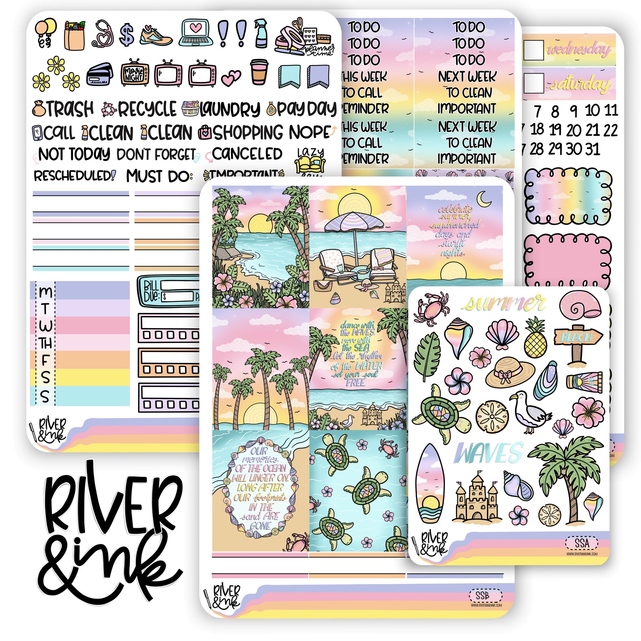 Summer Sunsets | Vertical Stickers Kit Planner Stickers