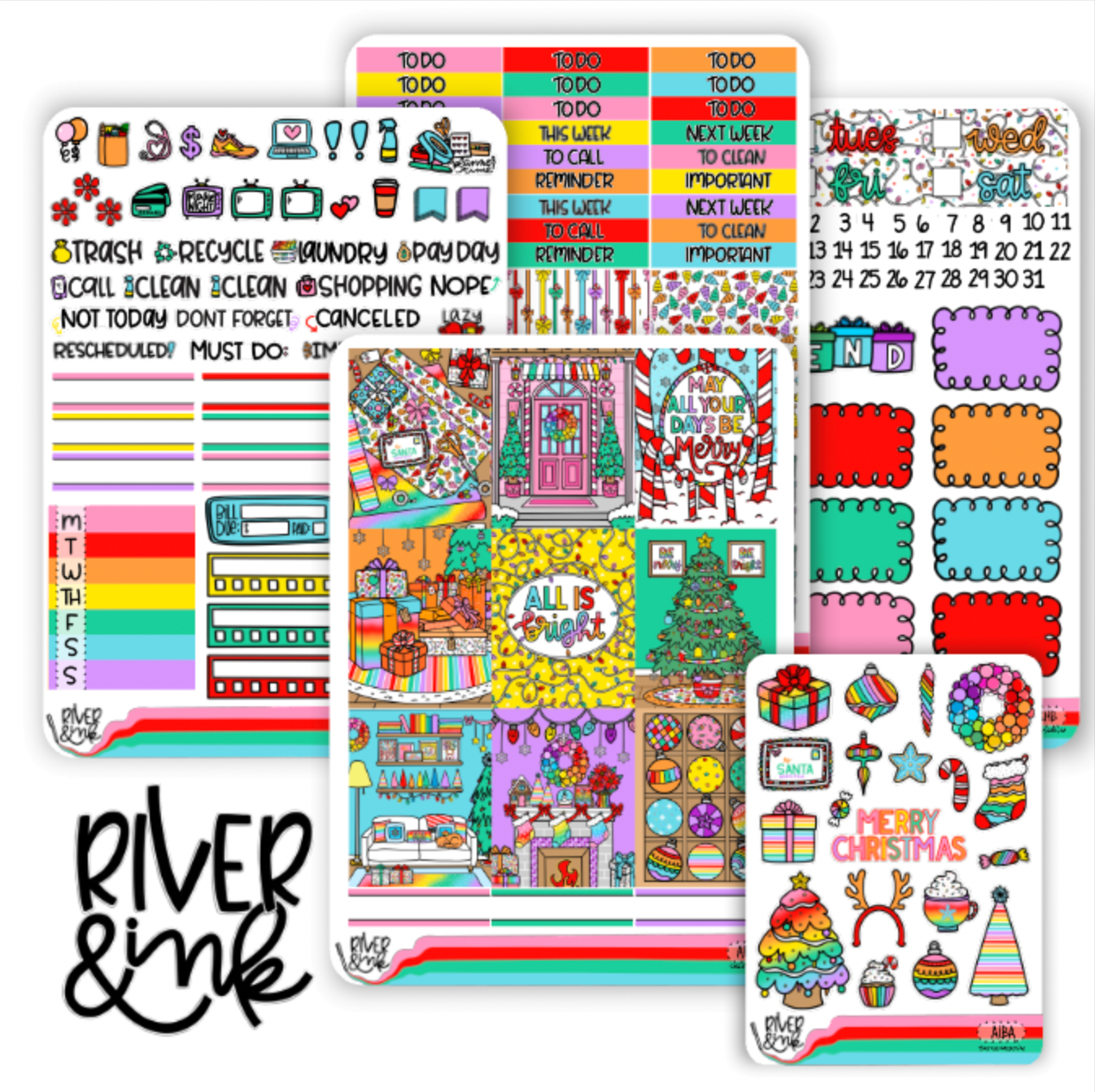 All is Bright Christmas | Vertical Stickers Kit Planner Stickers