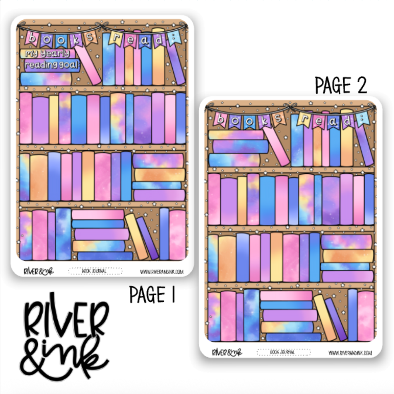 2026 Reading Goals Bookshelf Tracker Book Journaling Full Sheet | Hand Drawn Planner Stickers