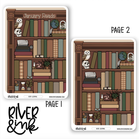 2026 January Reading Tracker Book Journaling Full Sheet | Hand Drawn Planner Stickers