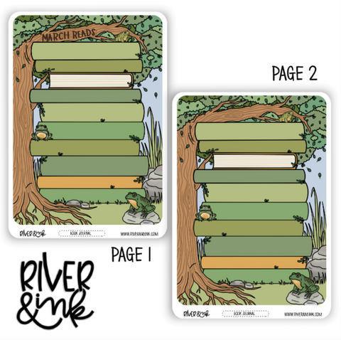 2026 March Reading Tracker Book Journaling Full Sheet | Hand Drawn Planner Stickers