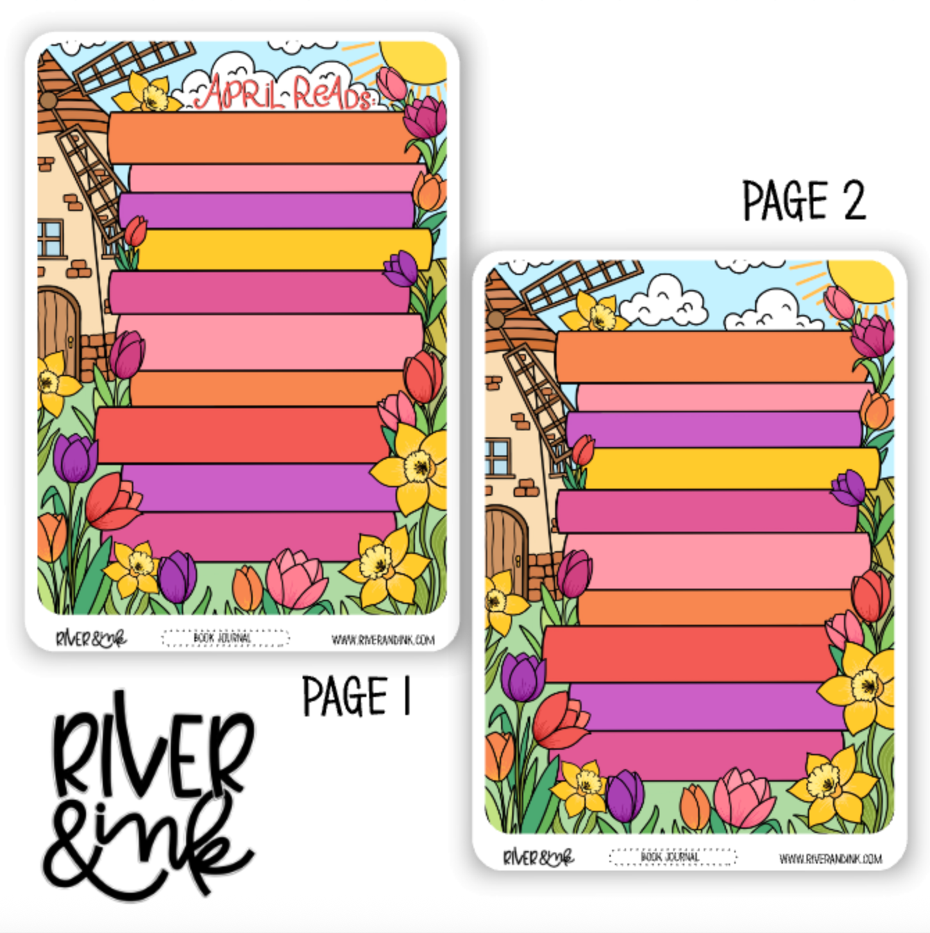 2026 April Reading Tracker Book Journaling Full Sheet | Hand Drawn Planner Stickers