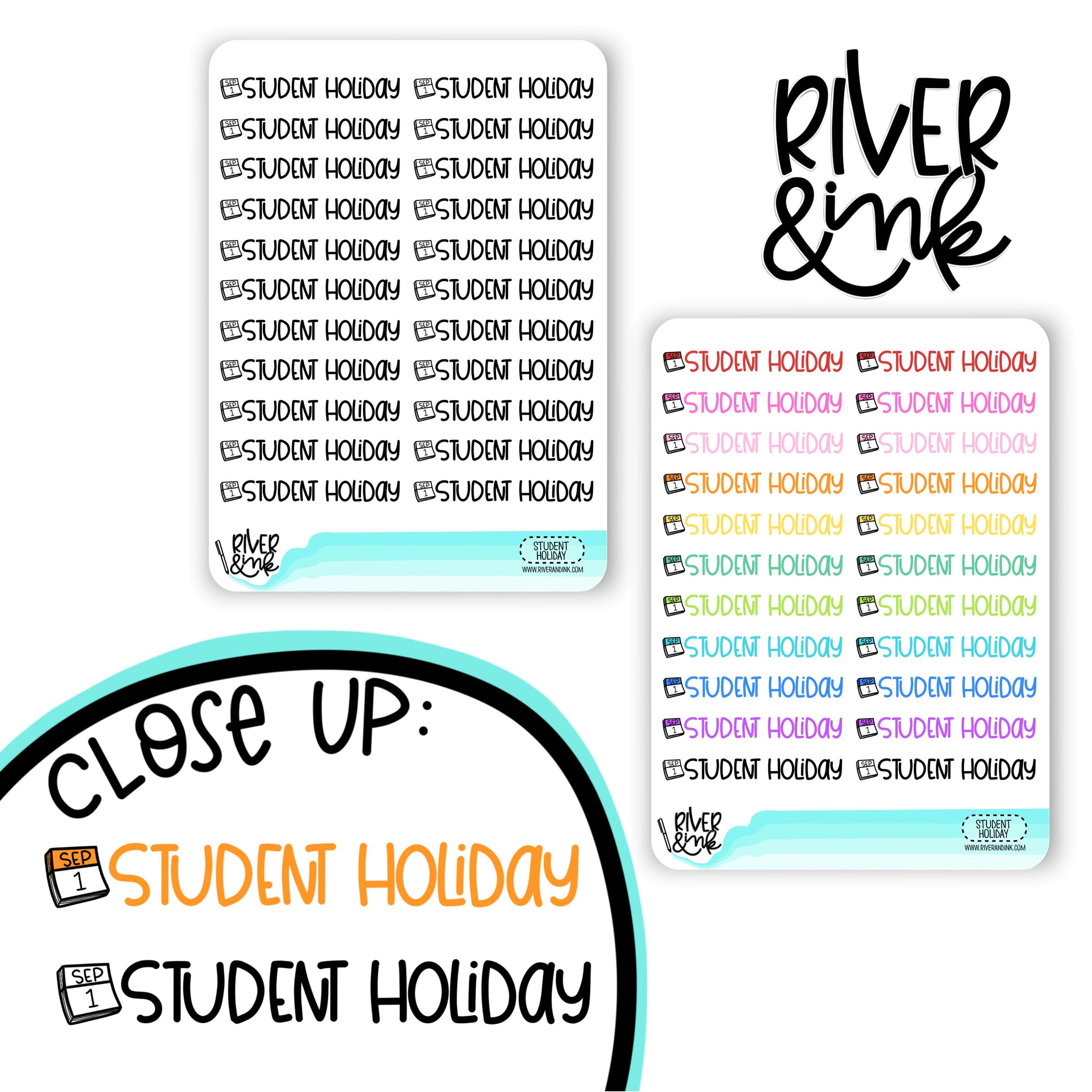 Student Holiday | Hand Lettered Planner Stickers