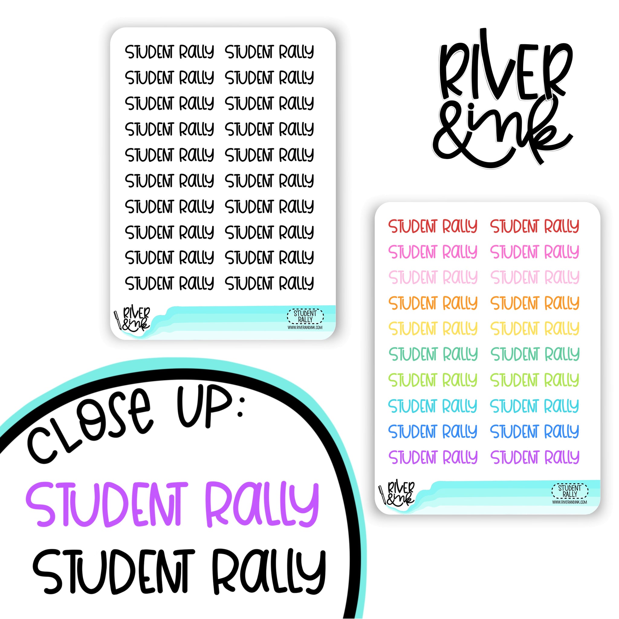 Student Rally | Hand Lettered Planner Stickers