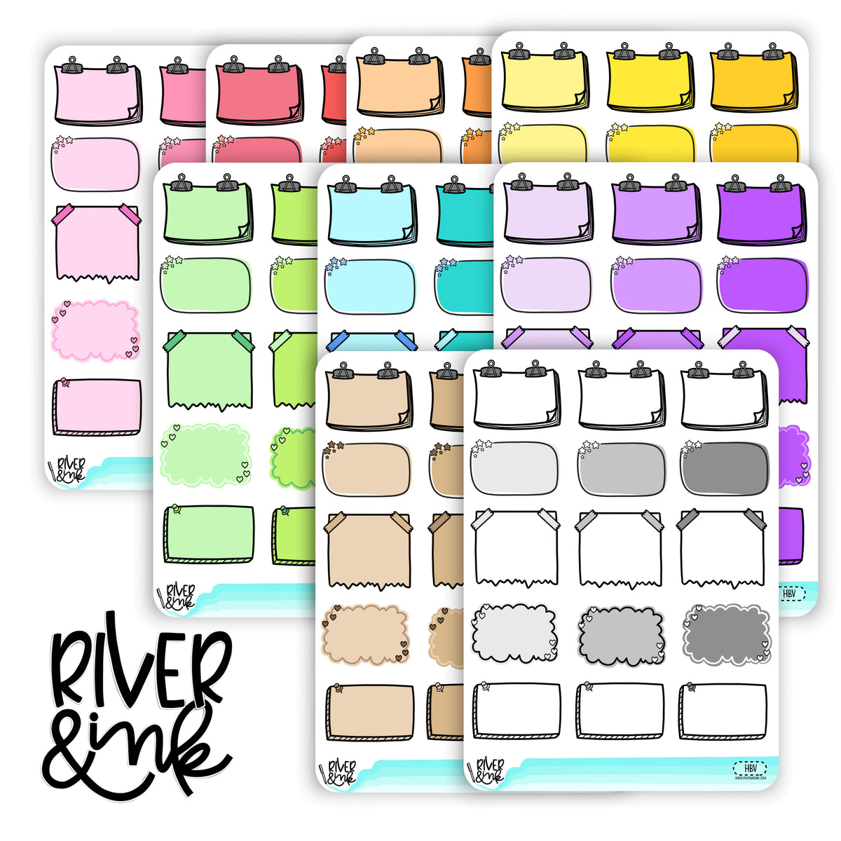Variety Rainbow Half Boxes | Hand Drawn Planner Stickers – River & Ink