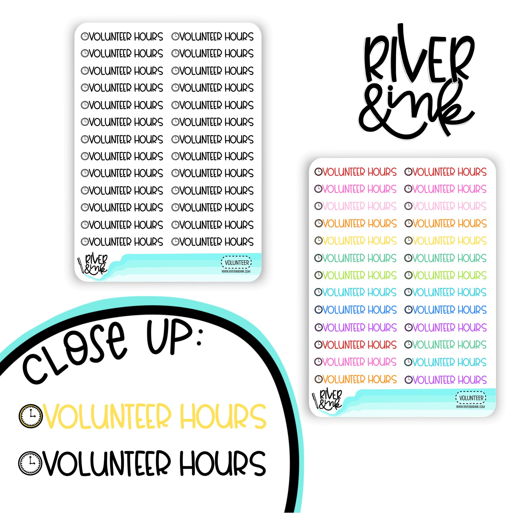 Volunteer Hours | Hand Lettered Planner Stickers