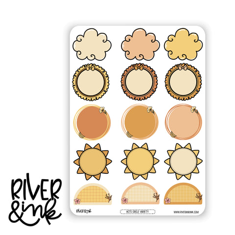 Here Comes the Sun Circle Variety Boxes | Hand Drawn Planner Stickers