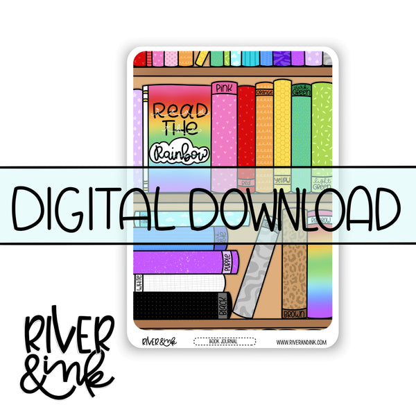 *DIGITAL* 2025 Read The Rainbow Reading Tracker Book Journaling Full Sheet | Hand Drawn Planner Stickers