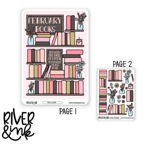 B6 2023 February Reading Tracker Book Journaling Full Sheet | Hand Drawn Planner Stickers