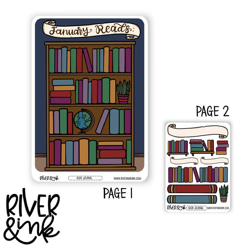 B6 2023 January Reading Tracker Book Journaling Full Sheet | Hand Drawn Planner Stickers