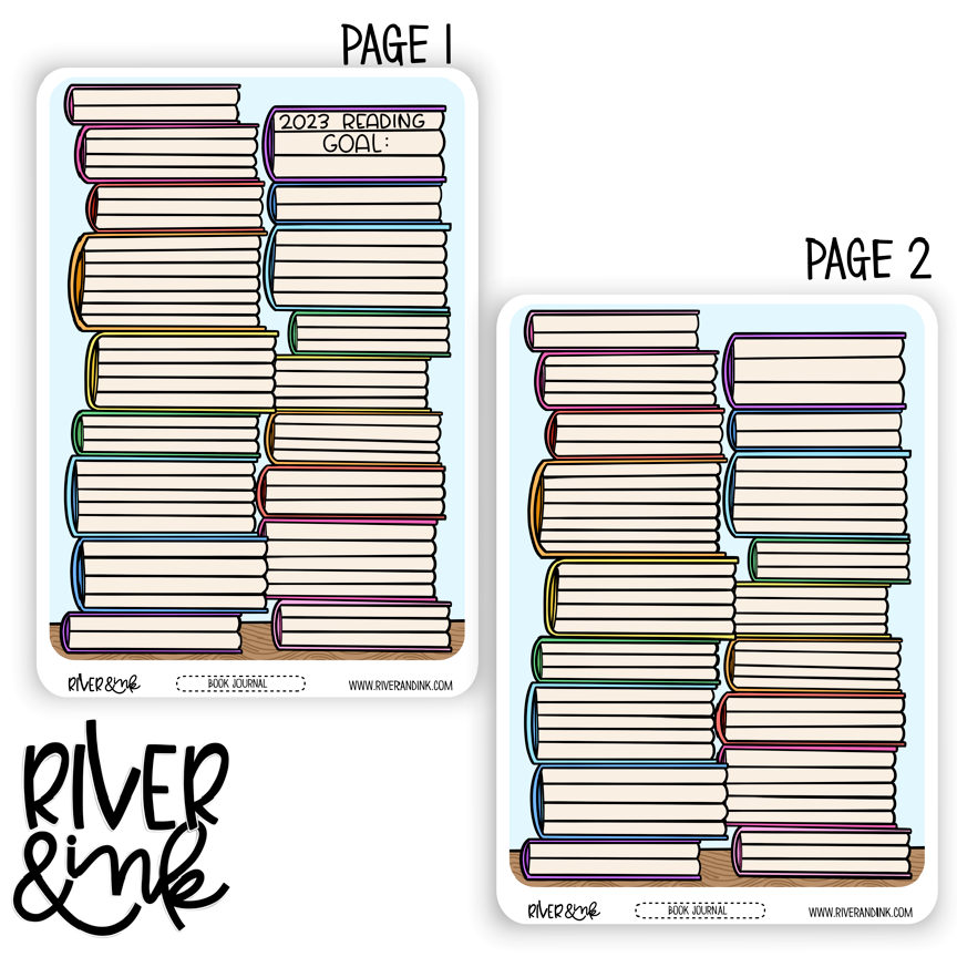 B6 2023 Reading Goals Stack Book Journaling Full Sheet | Hand Drawn Planner Stickers