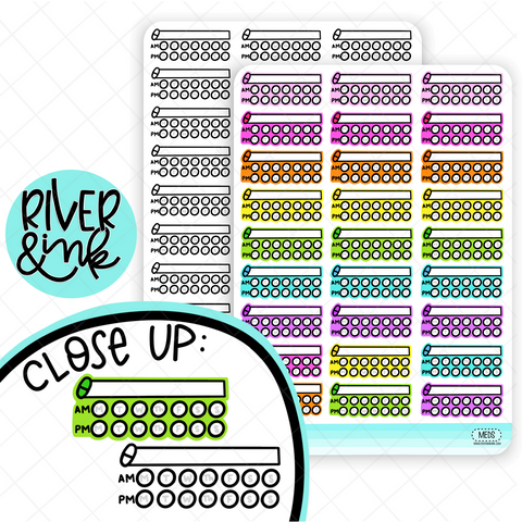 Medication AM/PM Tracker | Hand Lettered Planner Stickers