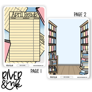 A5 2023 April Reading Tracker Book Journaling Full Sheet | Hand Drawn Planner Stickers