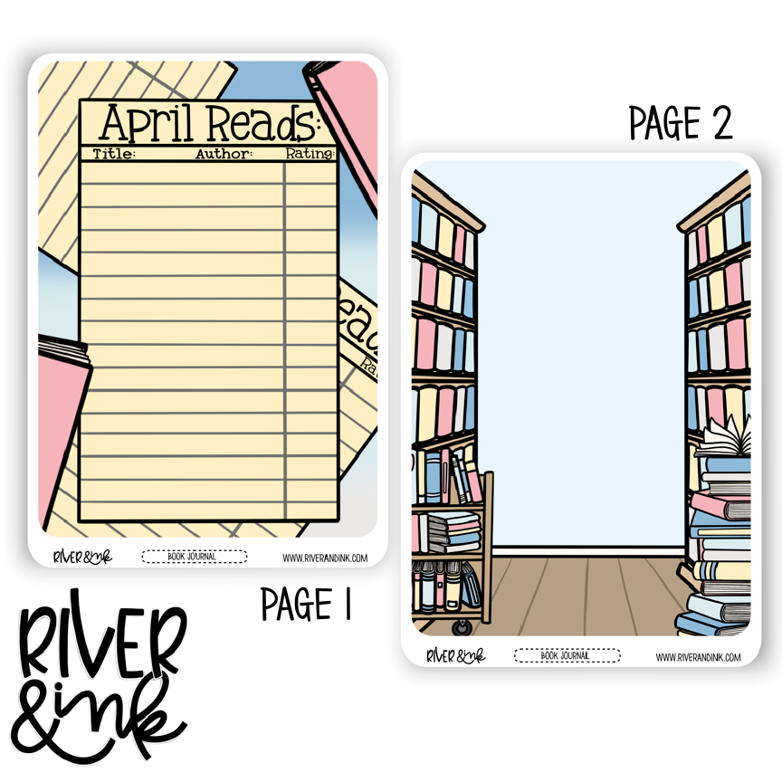 B6 2023 April Reading Tracker Book Journaling Full Sheet | Hand Drawn Planner Stickers