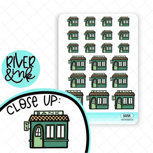 Bank Village Buildings | Hand Drawn Planner Stickers