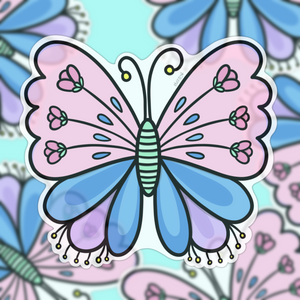 Clear Flower Butterfly | Hand Drawn Vinyl Sticker