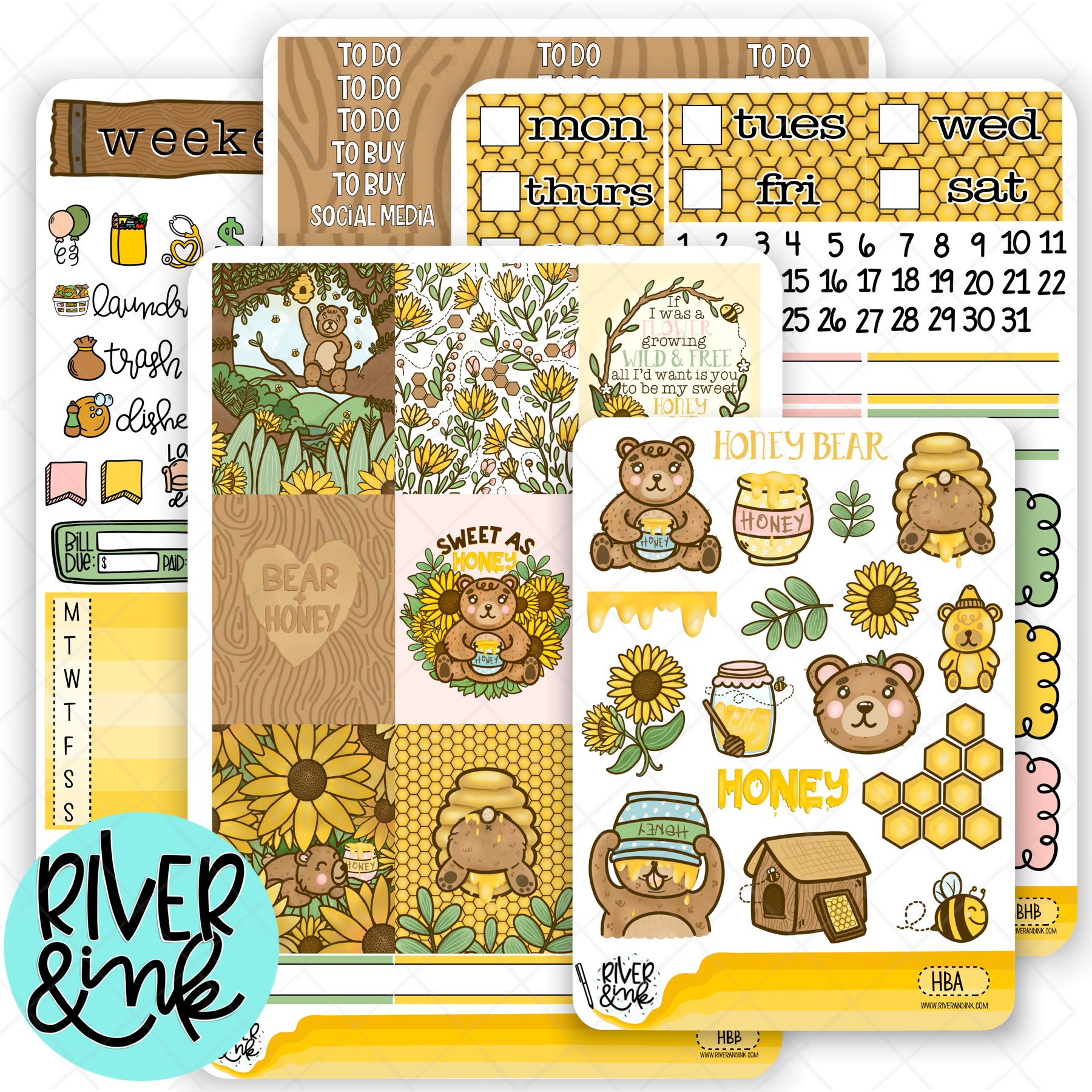 Honey Bear | Weekly Vertical Planner Stickers Kit