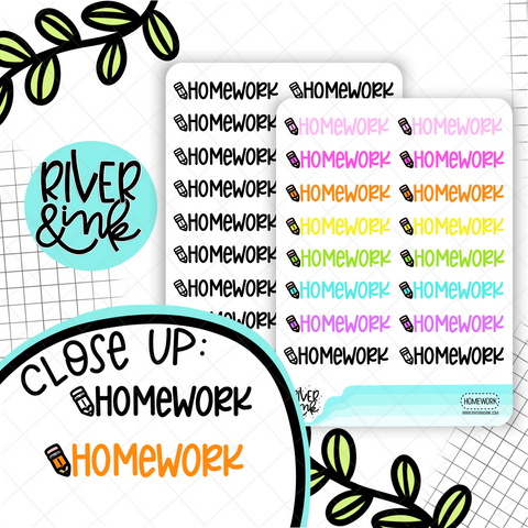 Homework | Hand Lettered Planner Stickers