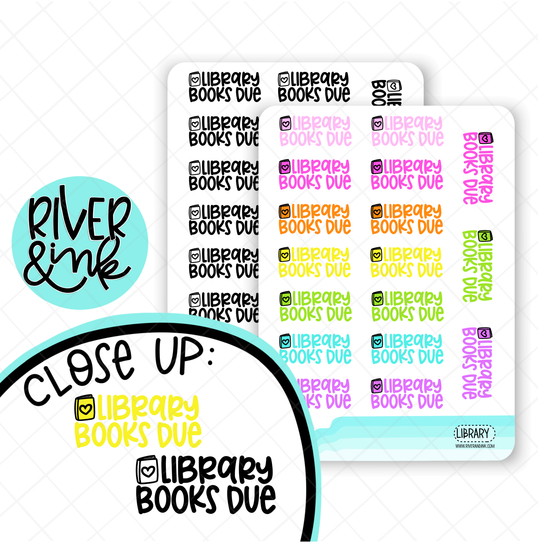 Library Books Due | Hand Lettered Planner Stickers