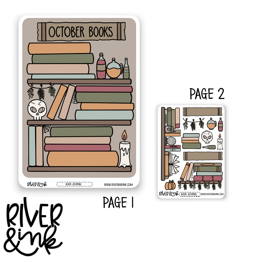 B6 2023 October Reading Tracker Book Journaling Full Sheet | Hand Drawn Planner Stickers