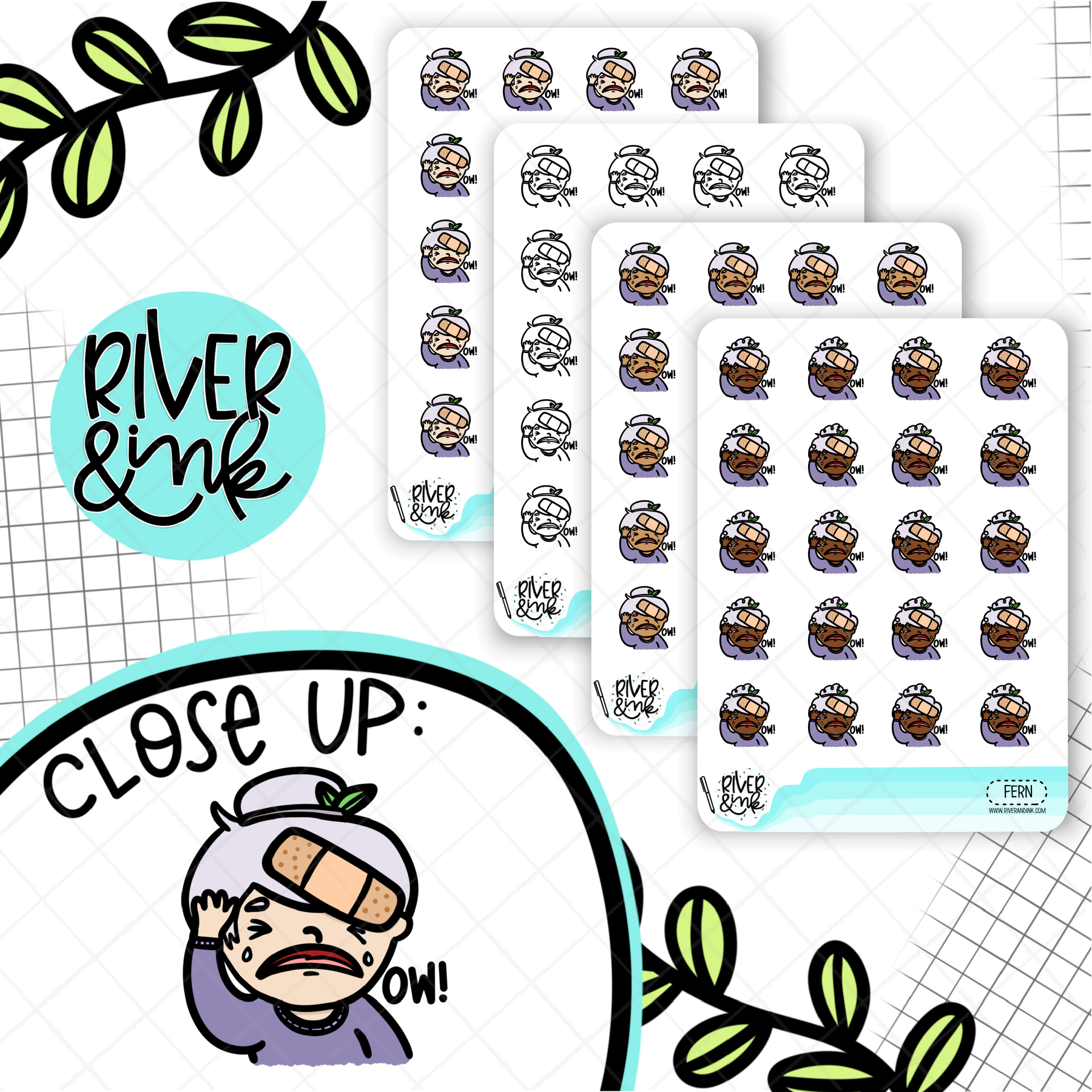 Ow Bandage Planner Characters | Hand Drawn Planner Stickers
