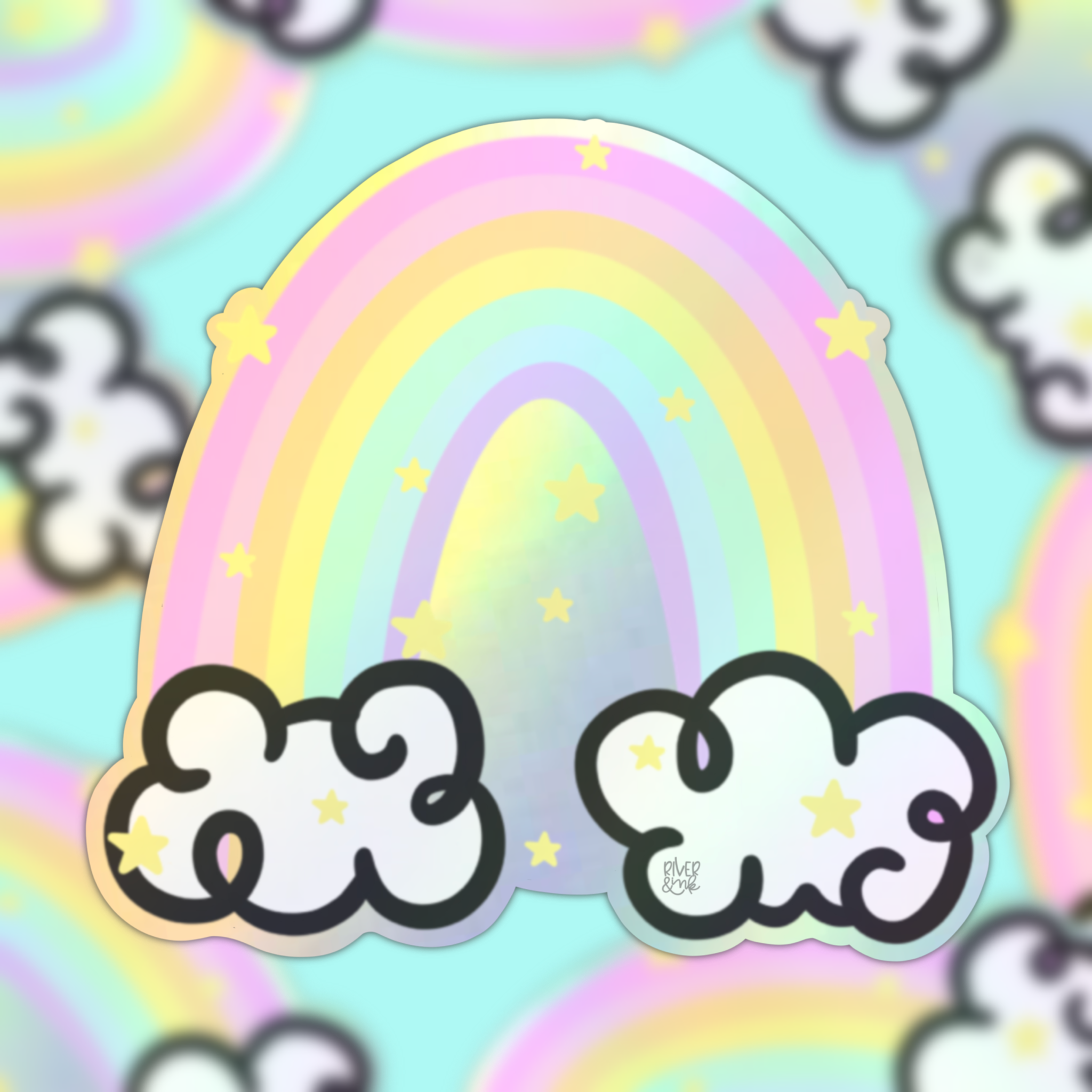 Holographic Sparkle Pastel Rainbow | Hand Drawn Vinyl Sticker
