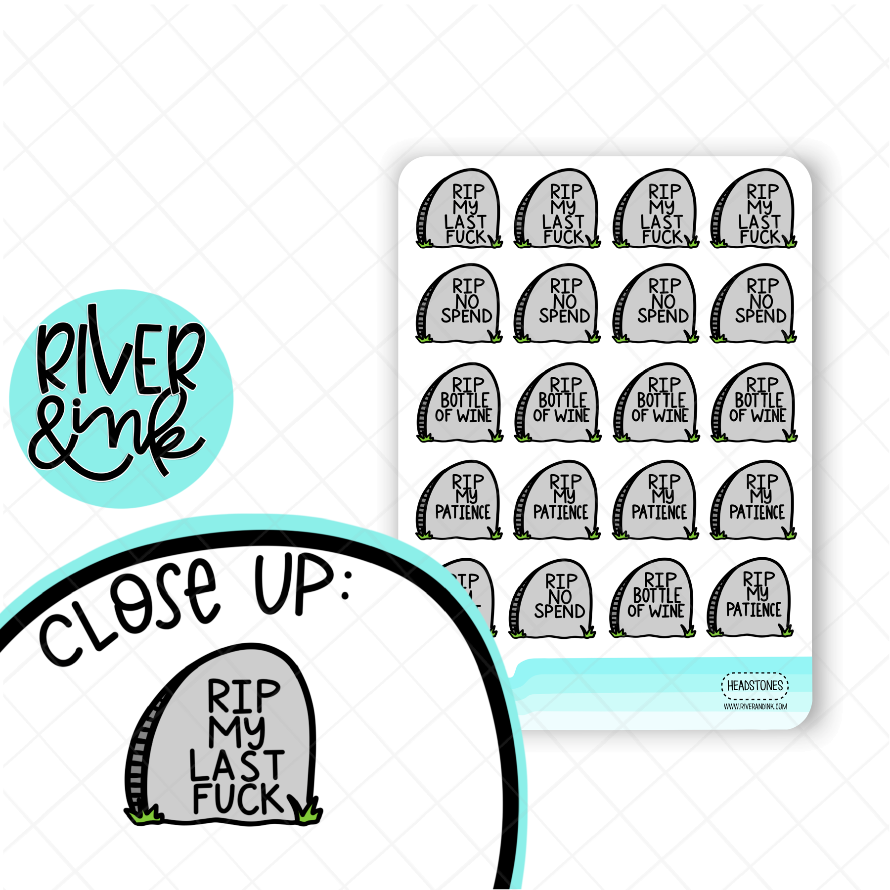 RIP Headstones | Hand Lettered Planner Stickers – River & Ink