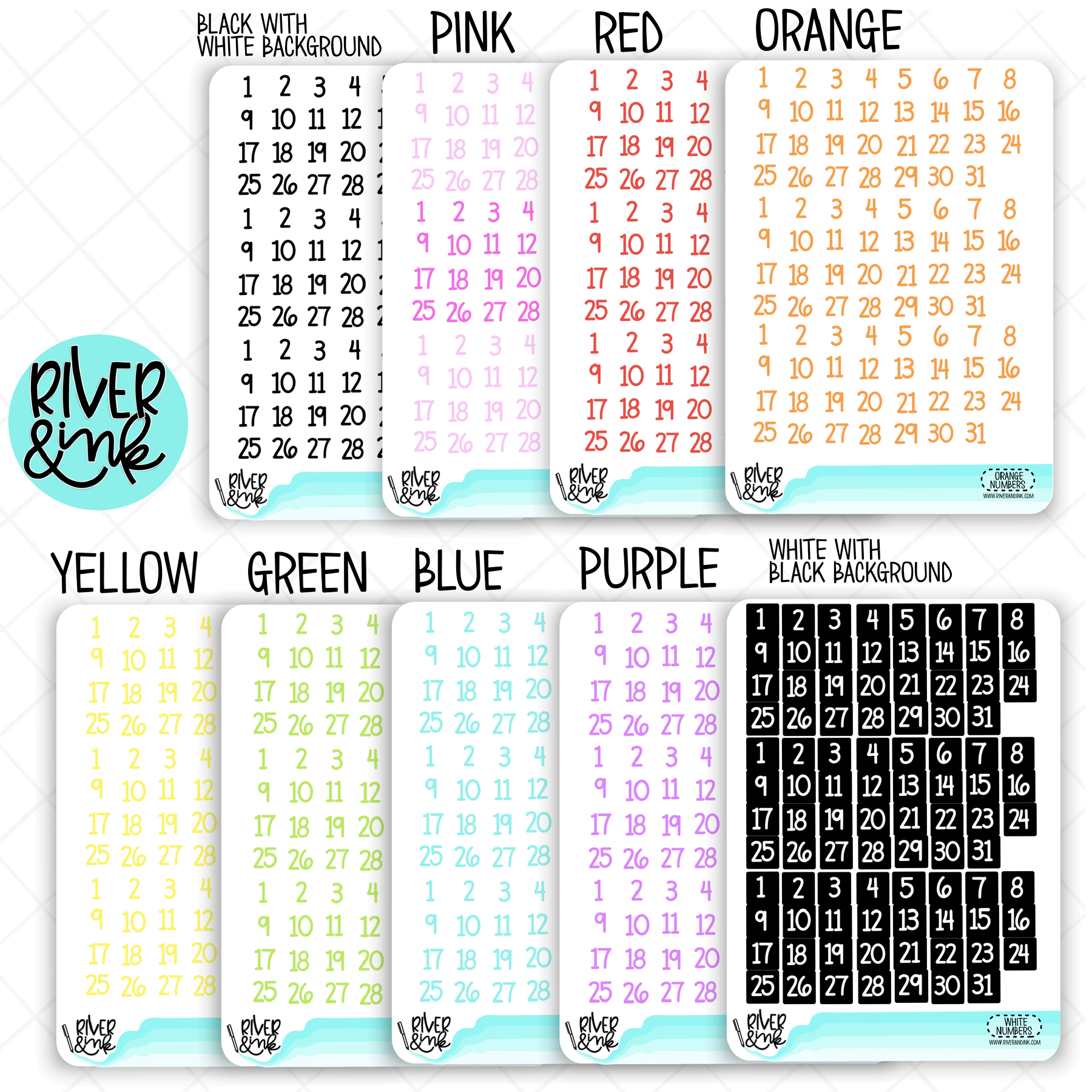 Rainbow Number Dates | Hand Lettered Planner Stickers
