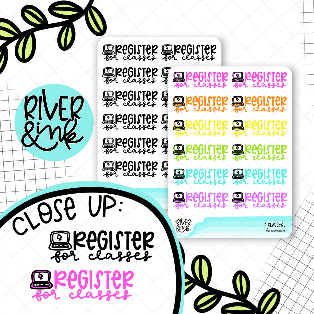 Register Level Sticker Register For Classes | Hand Lettered Planner Stickers – River & Ink